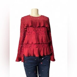 J. Crew Red Lace Ruffle Blouse
